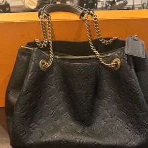 Louis Vuitton Black Monogram Leather Tote with Gold Chain Handles